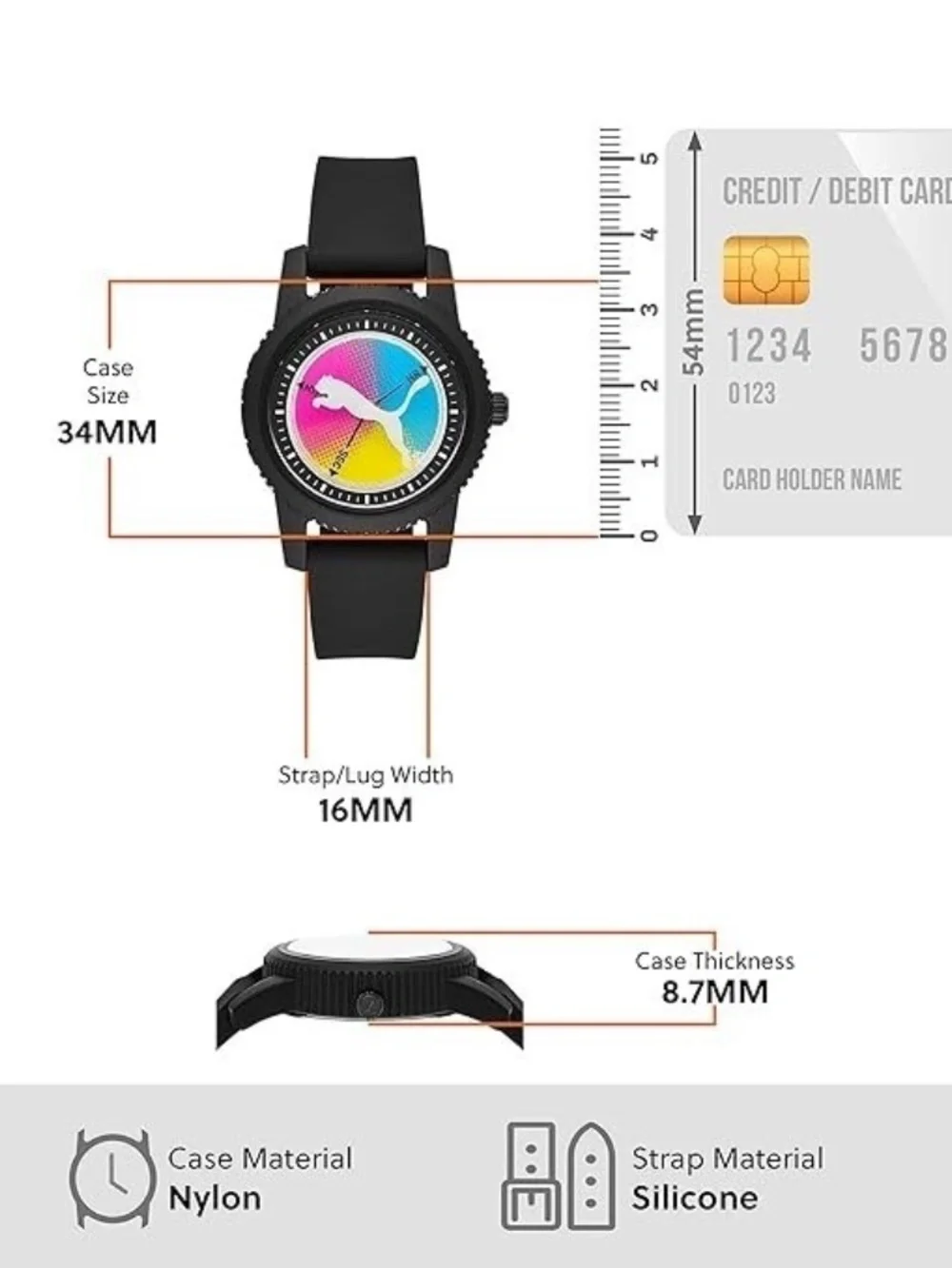 34mm Women's Wristwatch PUMA ULTRAFRESH P1068 Silicone Black NWT